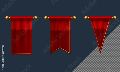Red pennant flags mockup. Vector Illustration