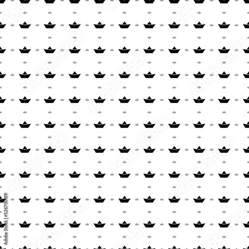 Square seamless background pattern from geometric shapes are different sizes and opacity. The pattern is evenly filled with big black paper boat symbols. Vector illustration on white background