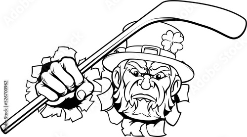 Canvas Print Leprechaun Ice Hockey Sports Mascot Cartoon