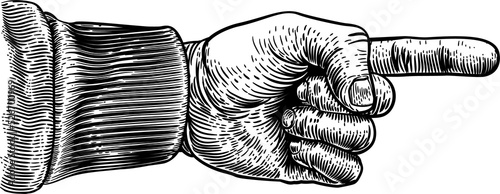 Hand Pointing Direction Finger Engraving Woodcut