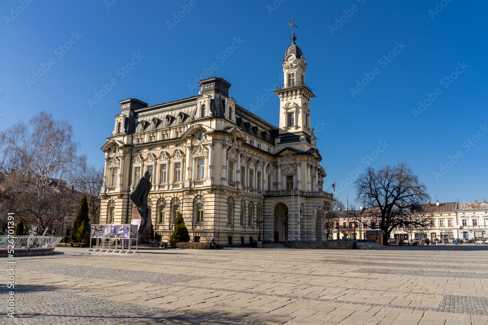 Market square and city hall in Nowy Sącz, Poland