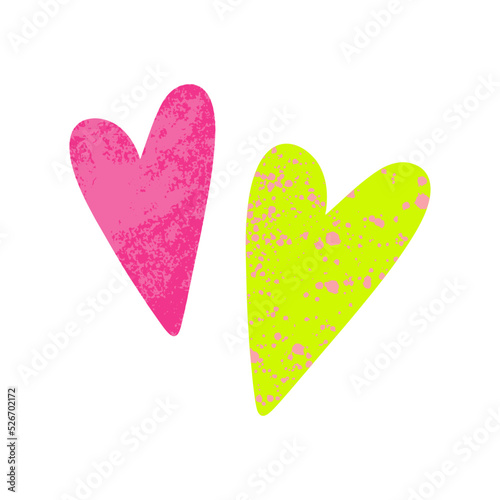 Hearts in neon bright colors in a flat style. Set of hearts for Valentine s Day. Hand-drawn hearts in the flat style.