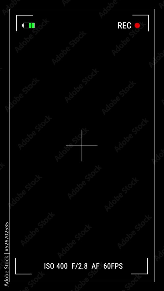 Animation on black Screen. Camera viewfinder animation recording a video. Video recorder digital display interface