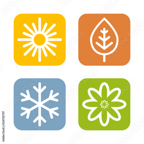 Seasons colorful icons set. Seasons - spring, summer, autumn, winter.