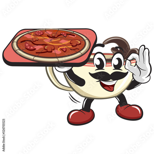 cartoon smart cup illustration vector with pizza