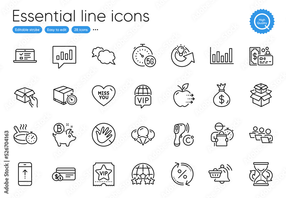 Web lectures, Do not touch and Payment method line icons. Collection of 5g internet, Electronic thermometer, Analytical chat icons. Vip ticket, Delivery man, Messenger web elements. Vector Web lectures, Do not touch and Payment method line icons. Collection of 5g internet, Electronic thermometer, Analytical chat icons. Vip ticket, Delivery man, Messenger web elements. Vector