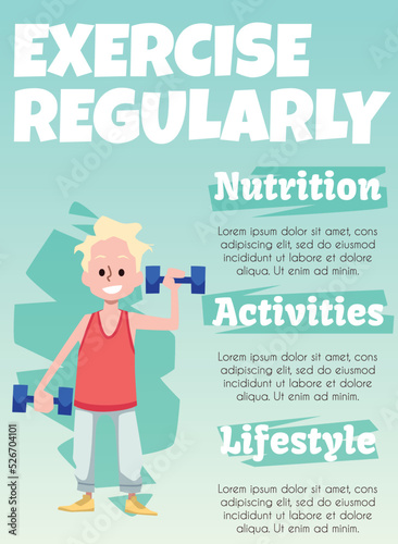 Vertical banner with blonde boy about physical education flat style