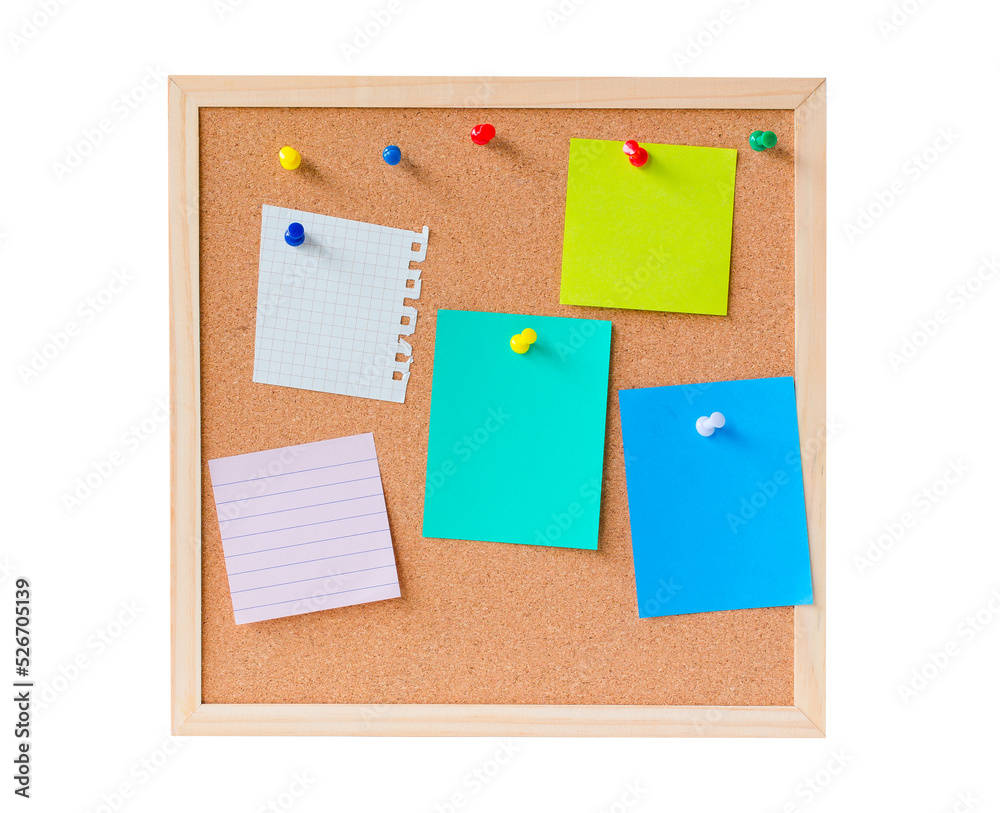 abstract paper note pin on cork board. Blank notes for add text message or design. wood frame with sticker note on table. abstract paper note pin on cork board. Blank notes for add text message or design. wood frame with sticker note on table.