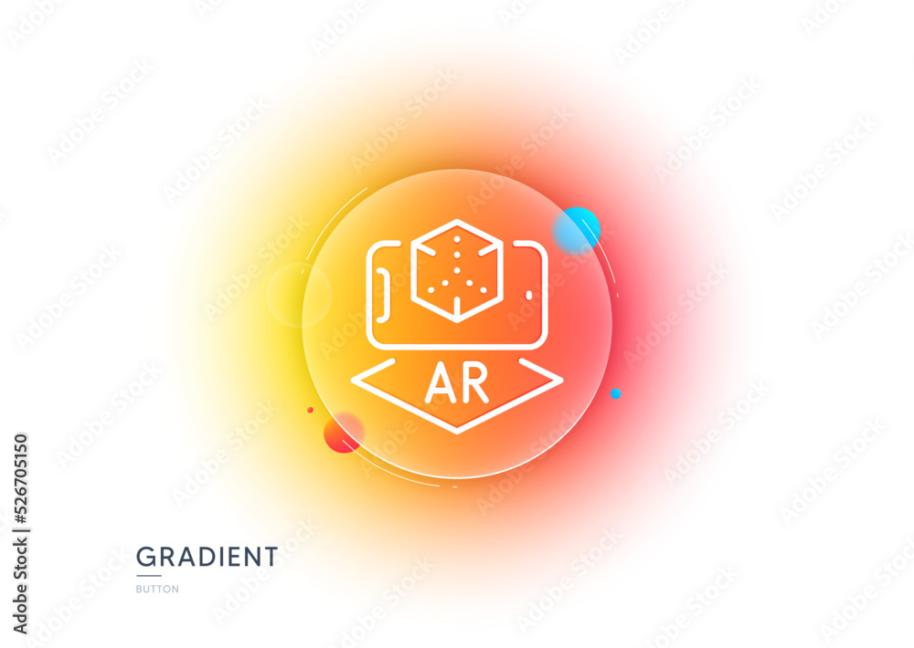Obraz premium Augmented reality phone line icon. Gradient blur button with glassmorphism. VR simulation sign. 3d cube symbol. Transparent glass design. Augmented reality line icon. Vector