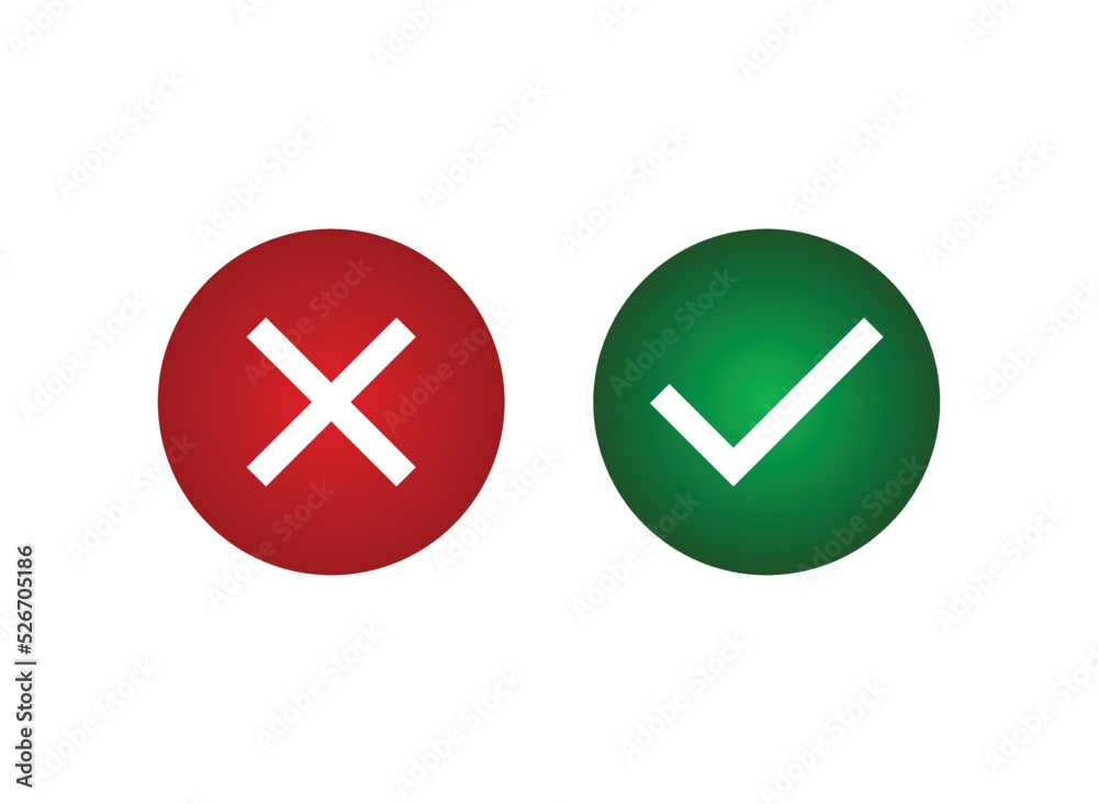 Cross , check mark icons, flat round buttons set. Vector EPS10. Cross , check mark icons, flat round buttons set. Vector EPS10.