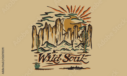 Arizona wild soul line vector t-shirt design. desert vibes artwork.