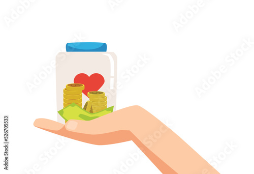 Money donation and charity badge design flat vector illustration isolated.