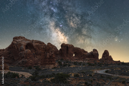 Rock formation against starry milky way sky