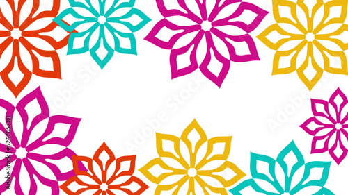 Vector. Web banner, poster, cover, splash screen, social media with copy space for text. Perforated bright patterns Papel Picado pattern hand-drawn on a colored background. Spanish Heritage Month.