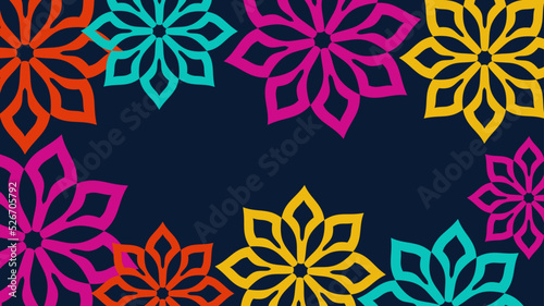 Vector. Web banner, poster, cover, splash screen, social media with copy space for text. Perforated bright patterns Papel Picado pattern hand-drawn on a colored background. Spanish Heritage Month.