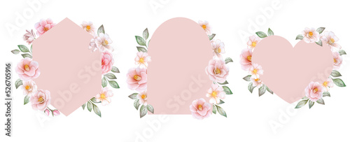 Wallpaper Mural beige, pink border, frame with flowers isolated on white background. Watercolor illustration. Template Torontodigital.ca