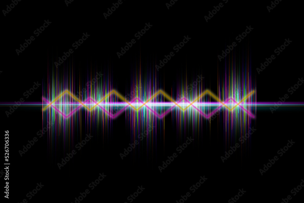 sound wave in blue green color light dynamic flowing on black background in concept of music, sound, science or technology. sound wave in blue green color light dynamic flowing on black background in concept of music, sound, science or technology.