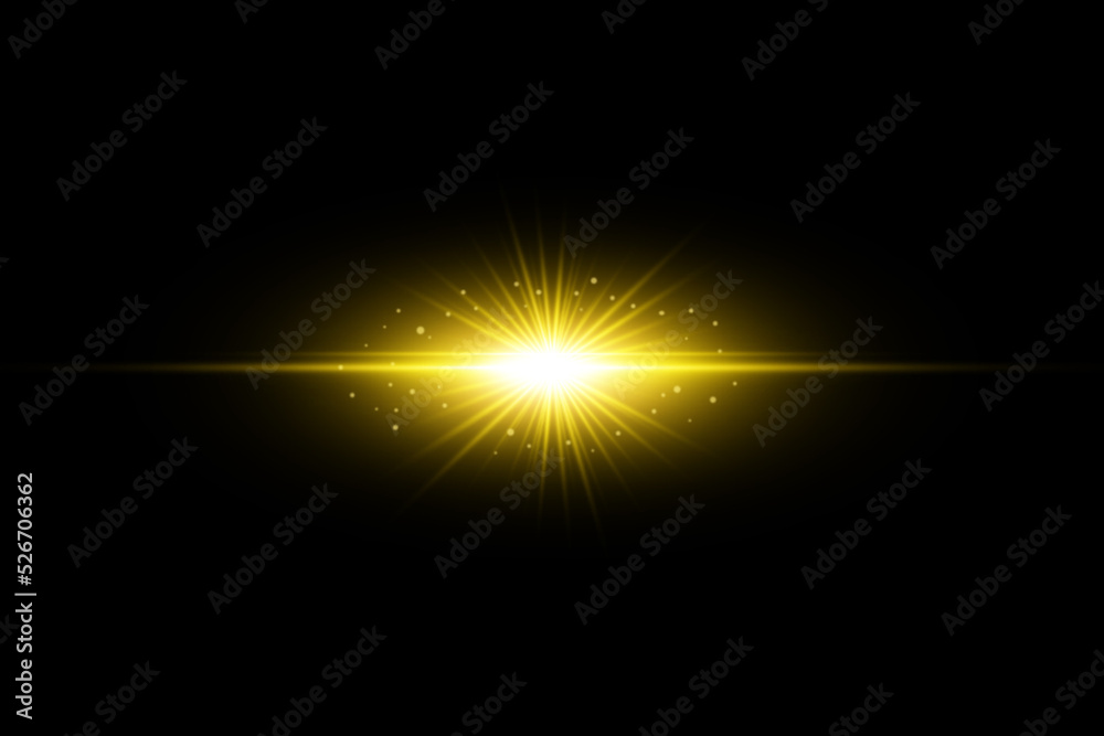 golden glowing light explodes on a transparent background. with ray. Transparent shining sun, bright flash.