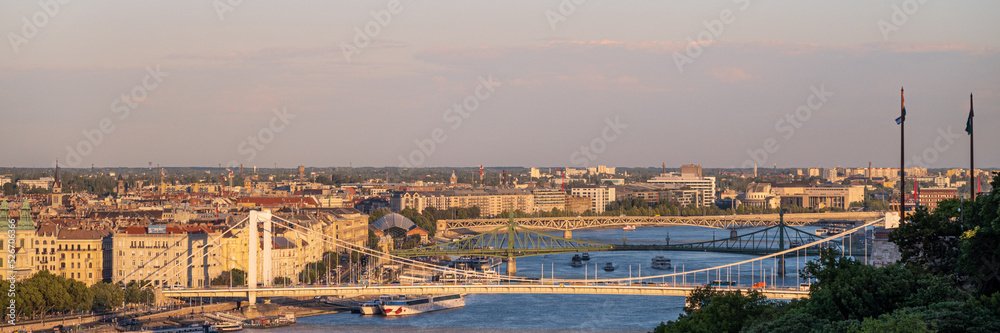 High angle view of Budapest in sunset