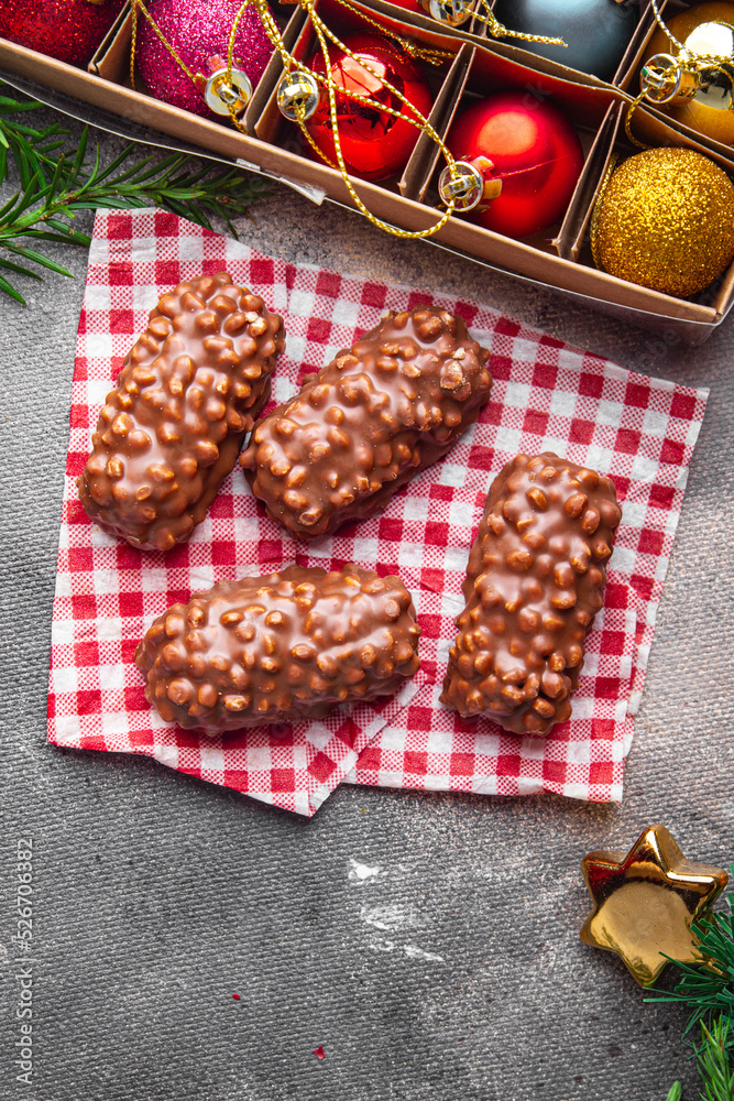 christmas cookie dessert chocolate chip cookies nuts, dried fruits New Year sweet dessert holiday meal food snack on the table copy space food background 