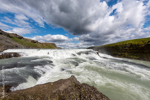 Water falling in cascades at Gullfoss waterfall, golden Circle, Iceland