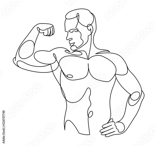 Athletic man torso vector linear illustration, male beauty with perfect muscular fit body posing, artistic drawing of fitness model.