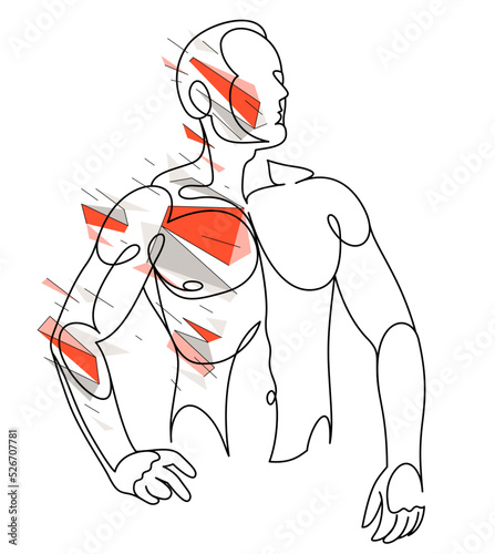 Athletic man torso vector linear polygonal illustration, male beauty with perfect muscular fit body exploding, artistic drawing of fitness model.