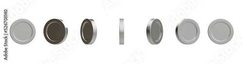 Rotating 3d silver coins, money set. Vector illustration