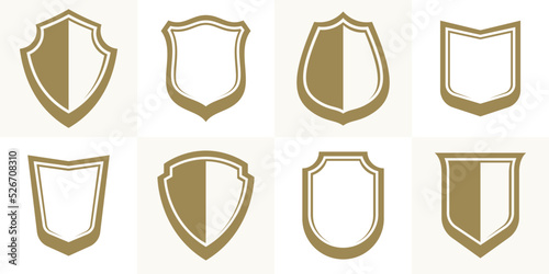 Classic shields vector set, ammo emblems collection, defense and safety icons, empty and blank design elements.