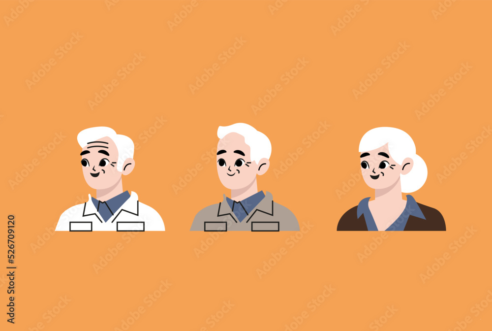 Smile senior business person upper body set. Flat vector illustration isolated on white background Smile senior business person upper body set. Flat vector illustration isolated on white background