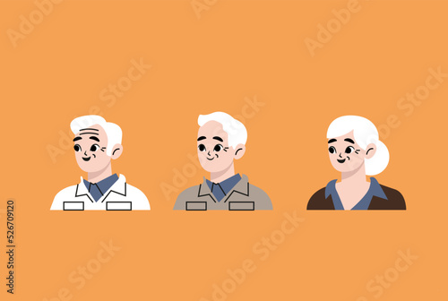 Smile senior business person upper body set. Flat vector illustration isolated on white background