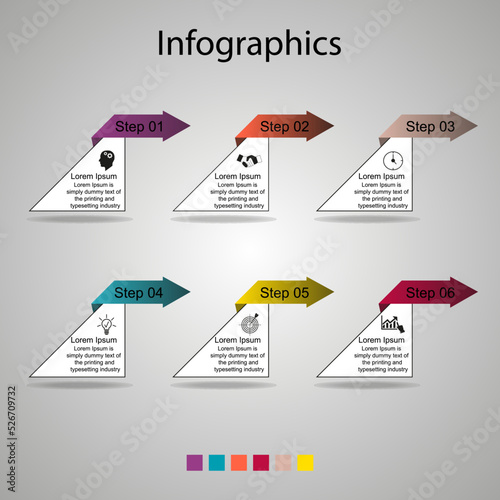 Visualization of business data, infographics. Scheme of the process of elements using graphics, diagrams for six stages, numbers, options, parts. Business vector for presentation.