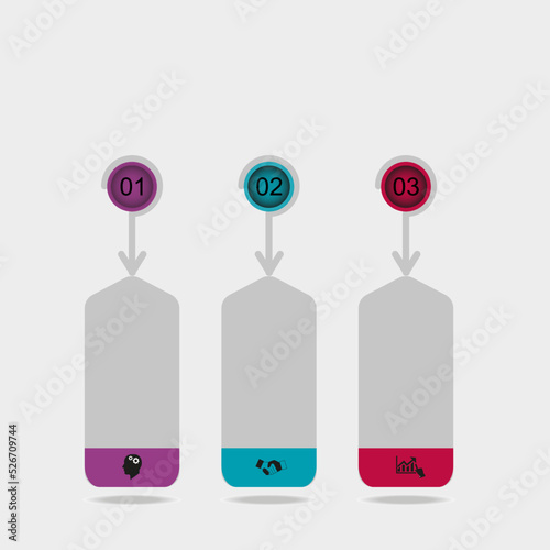Visualization of business data, infographics. Scheme of the process of elements with the help of graphics, diagrams for three stages, in parts. Business vector for presentation.