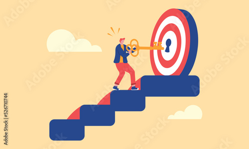 Business goals, work to achieve targets, business people are unlocking the key to success which is illustrated with a bullseye. photo