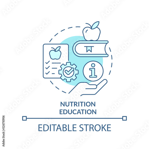 Nutrition education turquoise concept icon. Increase school lunch participation abstract idea thin line illustration. Isolated outline drawing. Editable stroke. Arial, Myriad Pro-Bold fonts used