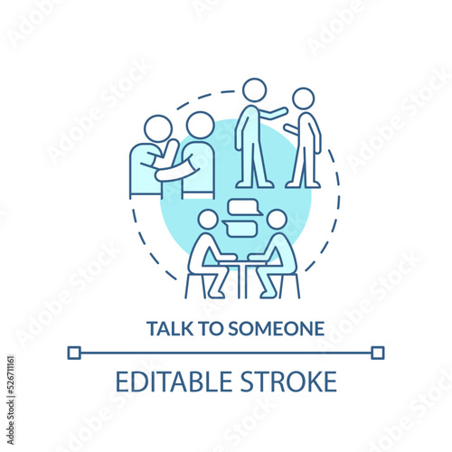 Talk to someone turquoise concept icon. Help student with mental illness abstract idea thin line illustration. Isolated outline drawing. Editable stroke. Arial, Myriad Pro-Bold fonts used