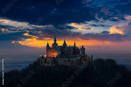 Night View of Hohenzollern Castle in the Swabian Alps - Baden-Wurttemberg, Germany photo