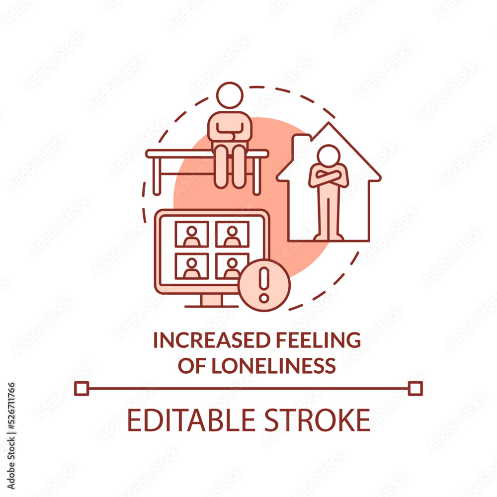 Increased feeling of loneliness terracotta concept icon. Online learning stress abstract idea thin line illustration. Isolated outline drawing. Editable stroke. Arial, Myriad Pro-Bold fonts used