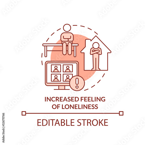 Increased feeling of loneliness terracotta concept icon. Online learning stress abstract idea thin line illustration. Isolated outline drawing. Editable stroke. Arial, Myriad Pro-Bold fonts used