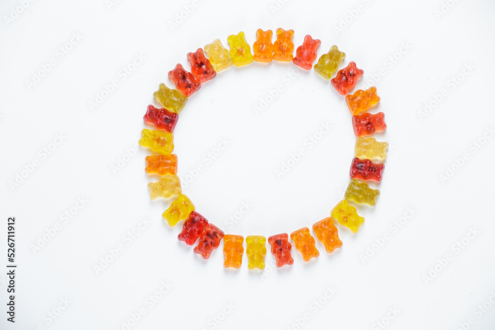 jelly candy. Fruit jelly bears in different flavors and colors. sweets lie like a circle. top view. copy space jelly candy. Fruit jelly bears in different flavors and colors. sweets lie like a circle. top view. copy space