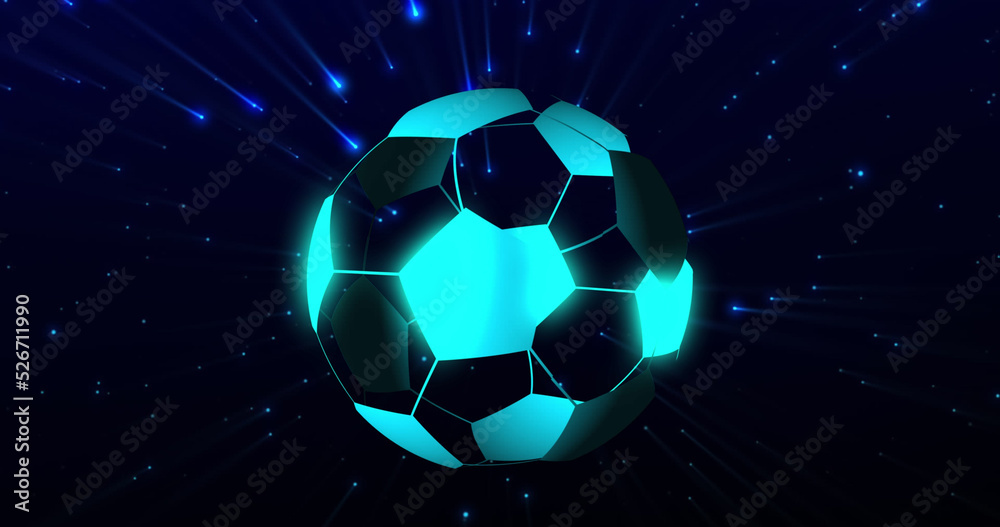 Fototapeta premium Image of digital football over blue spots on black background