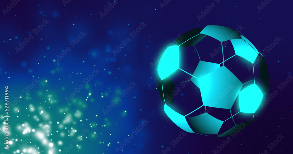 Naklejka premium Image of digital football over light spots on black background