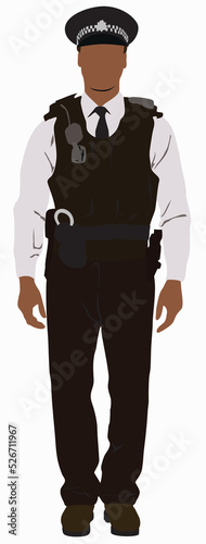 Police officer in standing pose. Illustration of policeman in uniform.