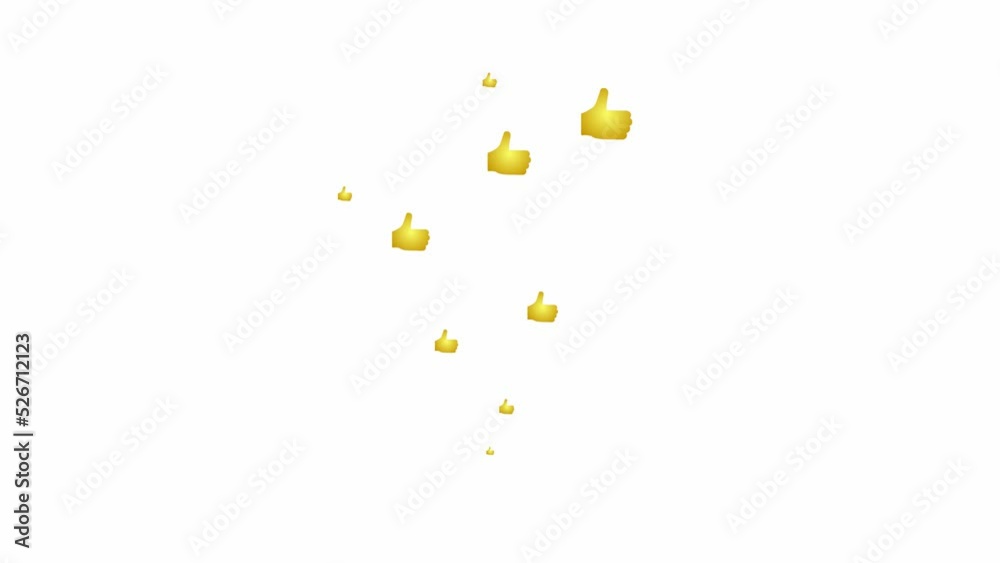 Animated gold likes fly from bottom to top. Looped video. Vector flat illustration. Fountain from hands isolated on the white background. Animated gold likes fly from bottom to top. Looped video. Vector flat illustration. Fountain from hands isolated on the white background.