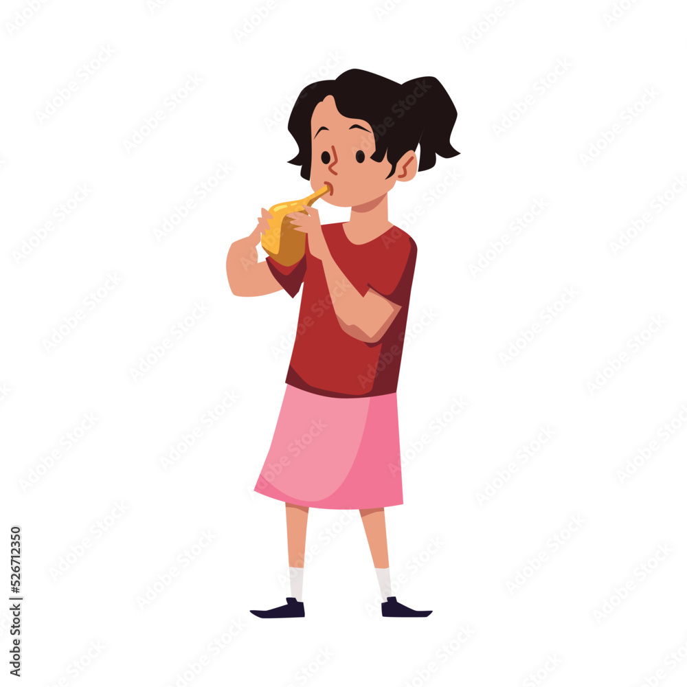 Little girl inflating yellow balloon flat vector illustration isolated on white. Little girl inflating yellow balloon flat vector illustration isolated on white.