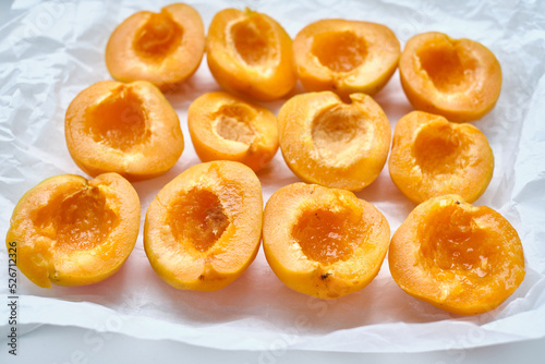 Fresh sweet apricots on a light background. Vegetable food. fresh vitamins. Organic eco product, farm. Without GMO
