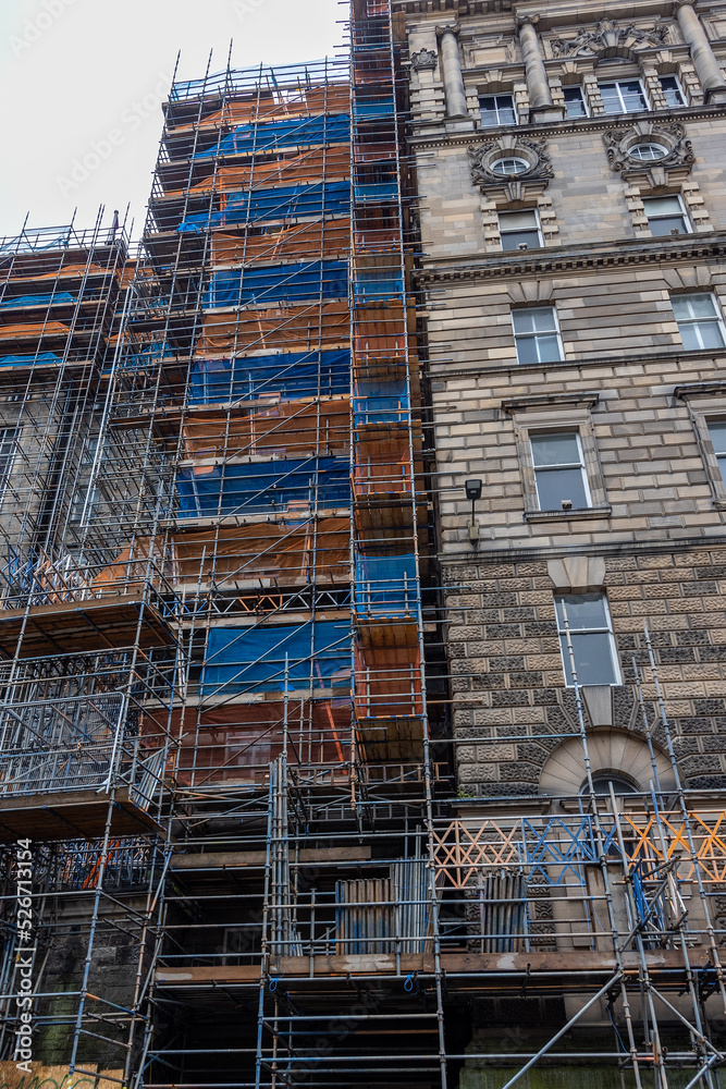 Building renovation. Scaffolding beside historic building Edingurgh UK