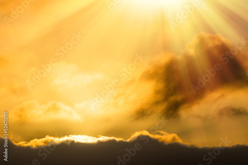 Heavenly light. Spritual sunbeam above clouds. Soft sky background image © Ian Dyball