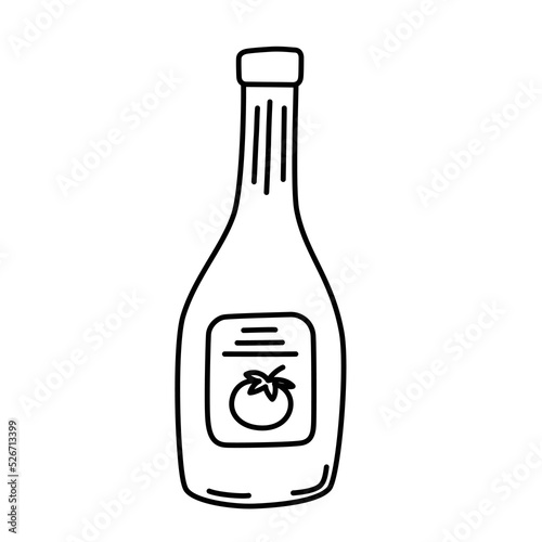 Ketchup bottle icon, vector illustration of tomato catsup sauce in glass bottle, supermarket product doodle, isolated outline clipart on white background