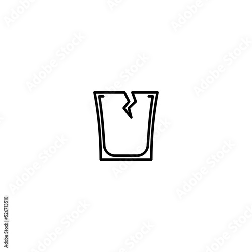 cracked shot glass icon on white background. simple, line, silhouette and clean style. black and white. suitable for symbol, sign, icon or logo